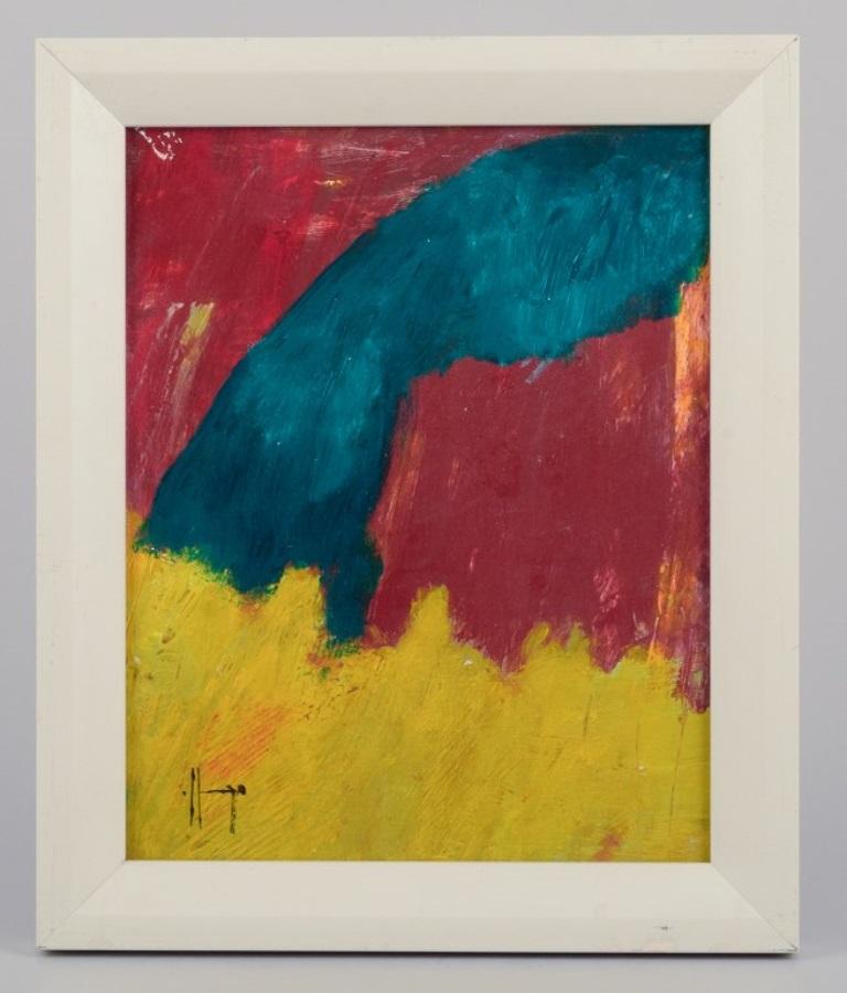 Swedish artist. Oil on board.
Abstract composition in bold colours.
Signed.
In perfect condition.
Total dimensions: 22.0 cm x 26.5 cm.