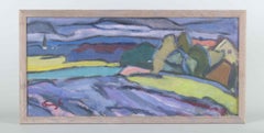 Swedish artist. Oil on board. Rural scenery with houses. Ca. 1960s