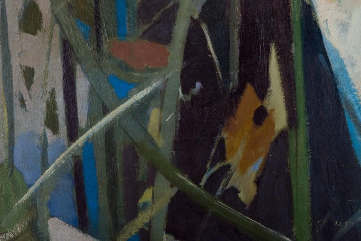 Moderne Artiste suédois. Huile sur toile. composition abstraite. 1955 en vente