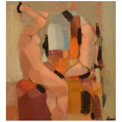 Swedish Artist, Oil on Canvas, Abstract Nude Study, 1960s