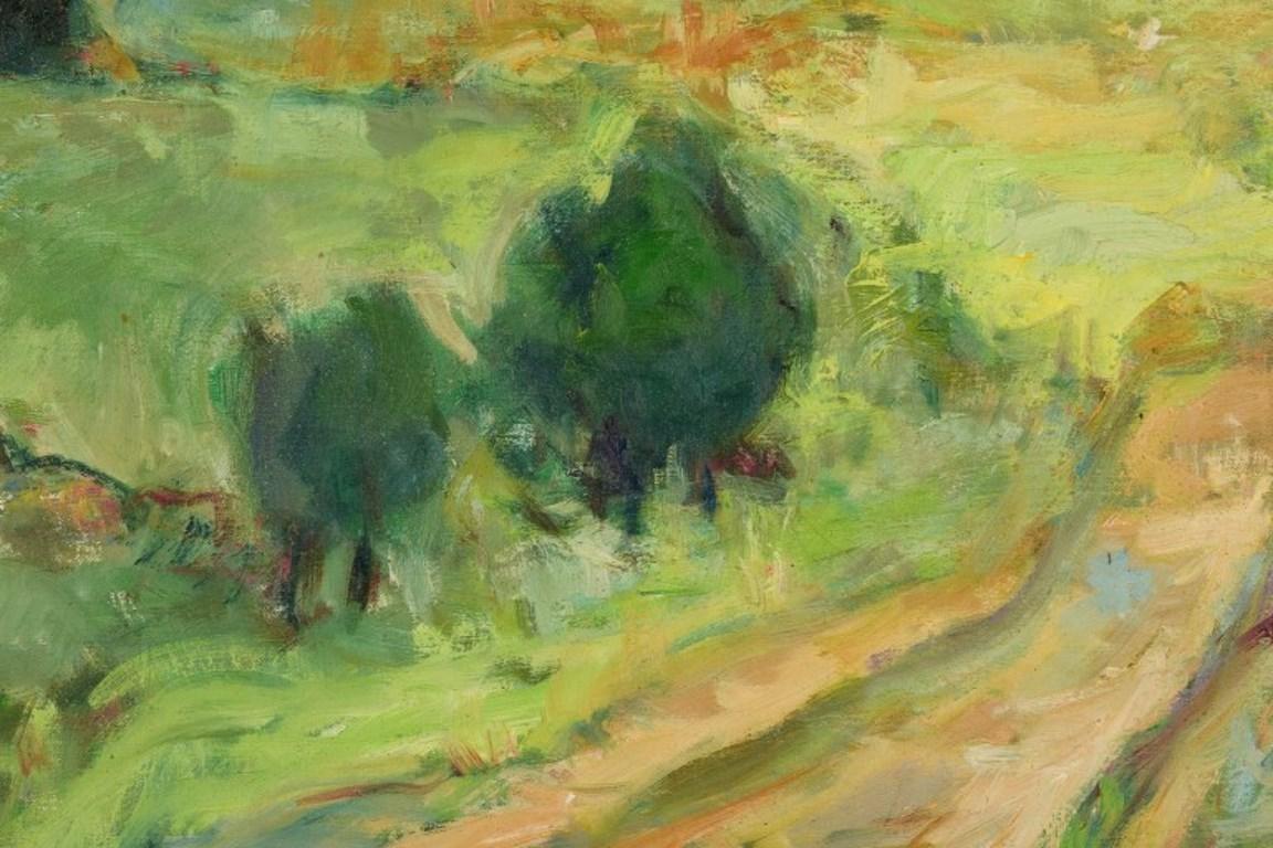 Swedish artist. Oil on canvas. Modernist country landscape. For Sale 1