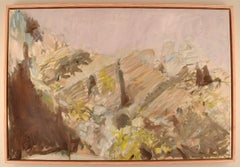 Artiste suédois, huile sur toile, paysage moderniste, années 1980