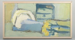 Swedish artist. Oil on panel. Modernist still life with flowers and objects.