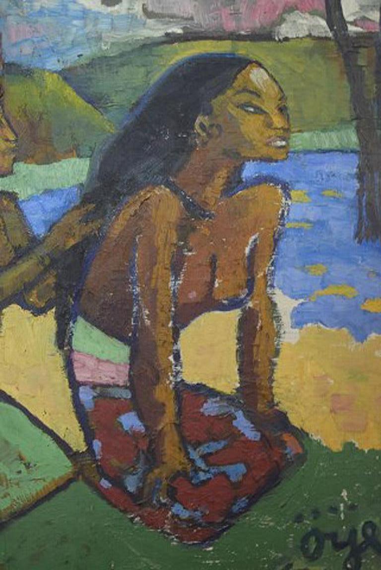 Modern Swedish Artist, Paul Gauguin Style, Tahiti Women Traditionally Dressed