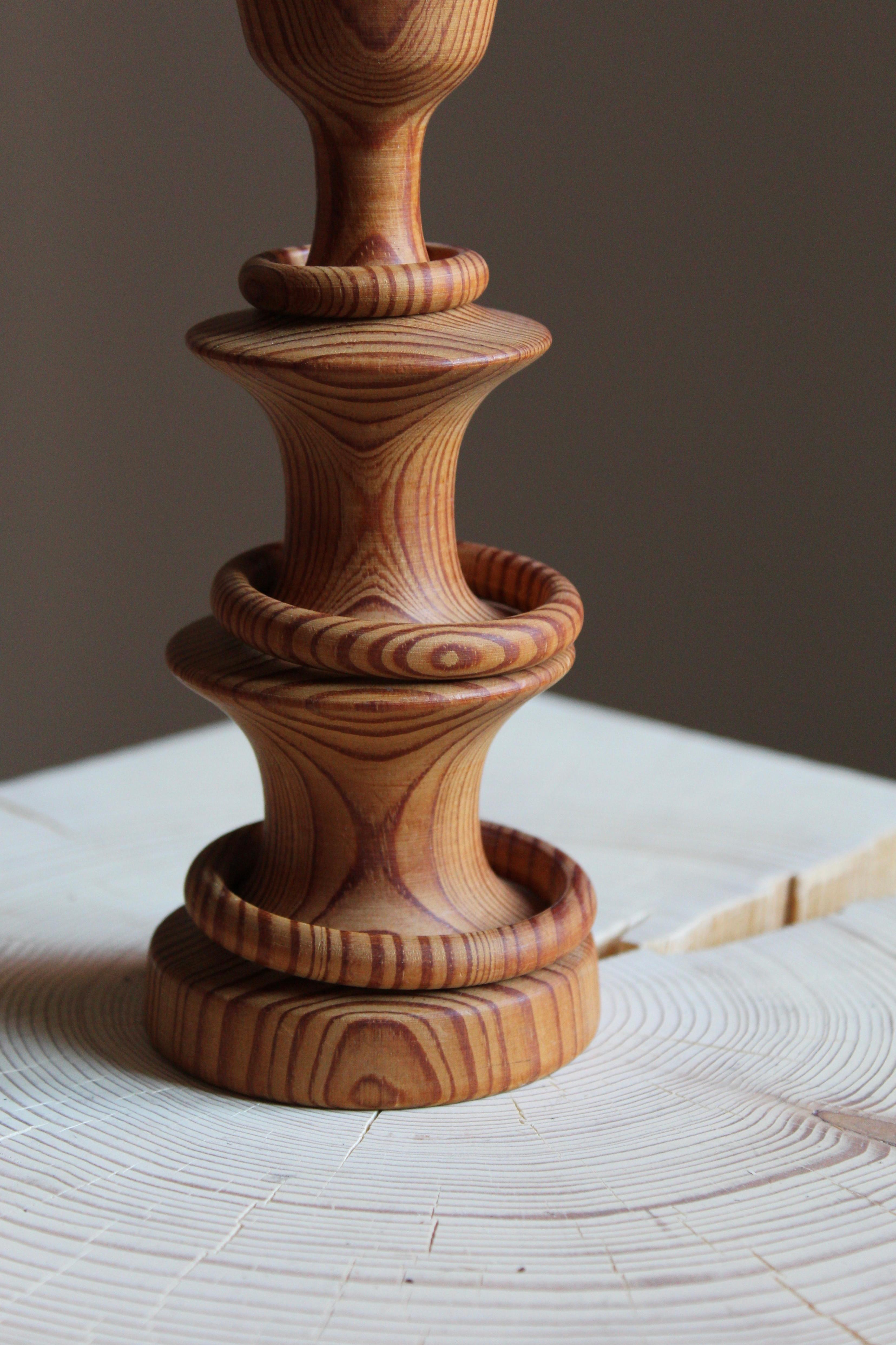 Swedish Artist, Signed Studio Candlestick, Carved Solid Pine, Sweden, 1973 In Good Condition In High Point, NC