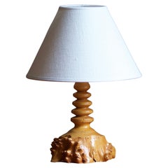 Swedish Artist, Small Freeform Table Lamp, Solid Burlwood, Sweden, 1970s