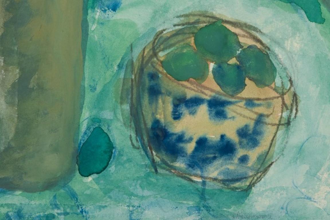 Late 20th Century Swedish artist. Watercolor on paper. Modernist floral still life. For Sale