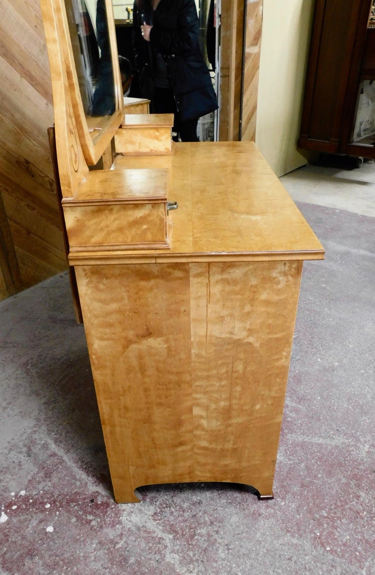 Swedish Arts and Crafts Chest of Drawers with Tilting Mirror in Golden Birch For Sale at 1stdibs