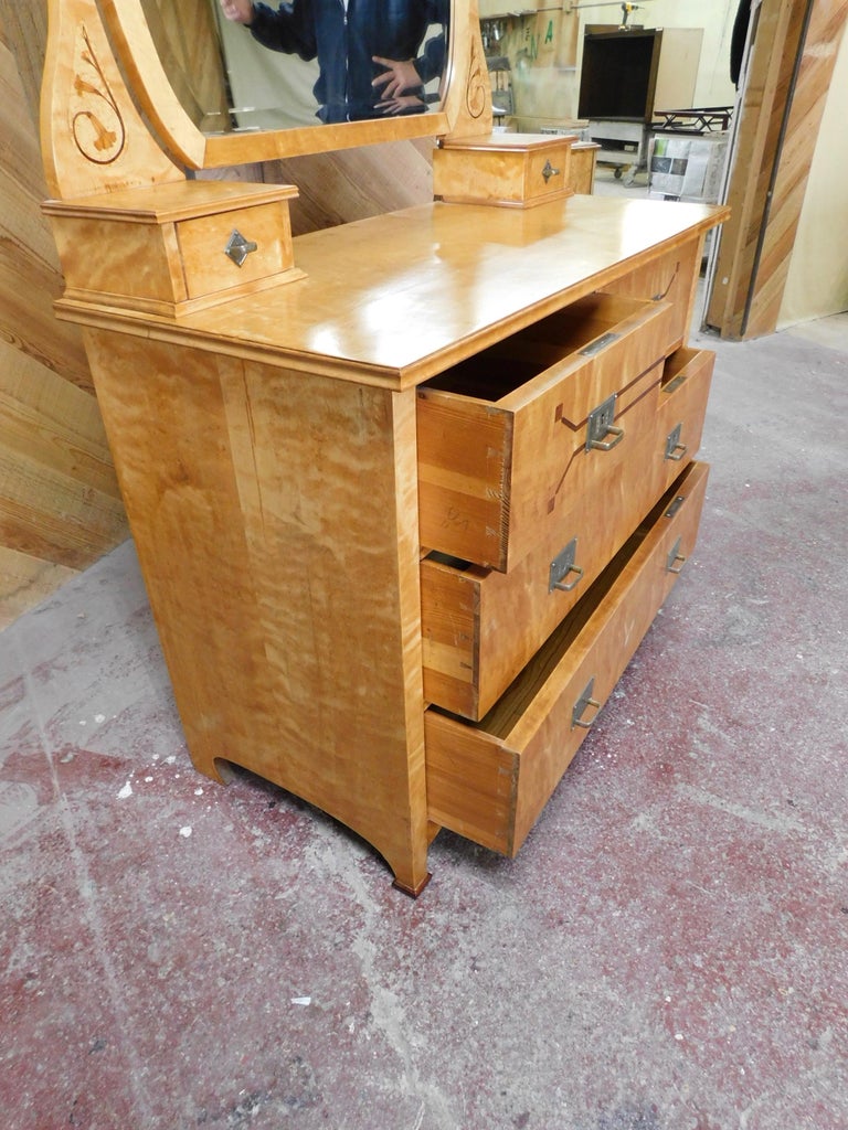 Swedish Arts and Crafts Chest of Drawers with Tilting Mirror in Golden Birch For Sale at 1stdibs