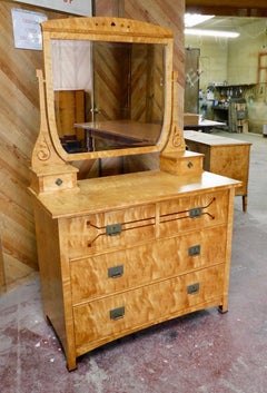 Swedish Arts and Crafts Chest of Drawers with Tilting Mirror in Golden Birch