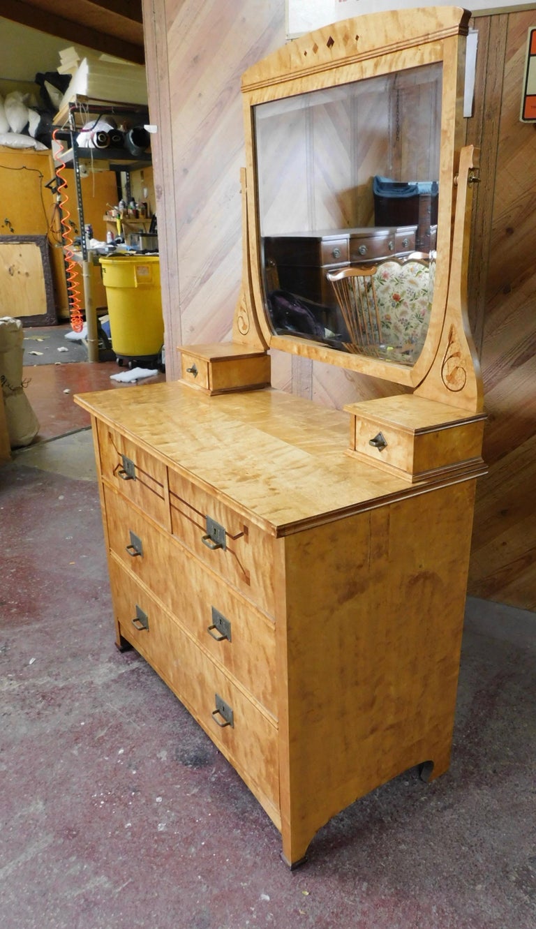 Swedish Arts and Crafts Chest of Drawers with Tilting Mirror in Golden Birch For Sale at 1stdibs