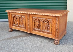 Swedish Arts & Crafts, Neo Gothic Hand-Carved Chest in Oak, circa 1920