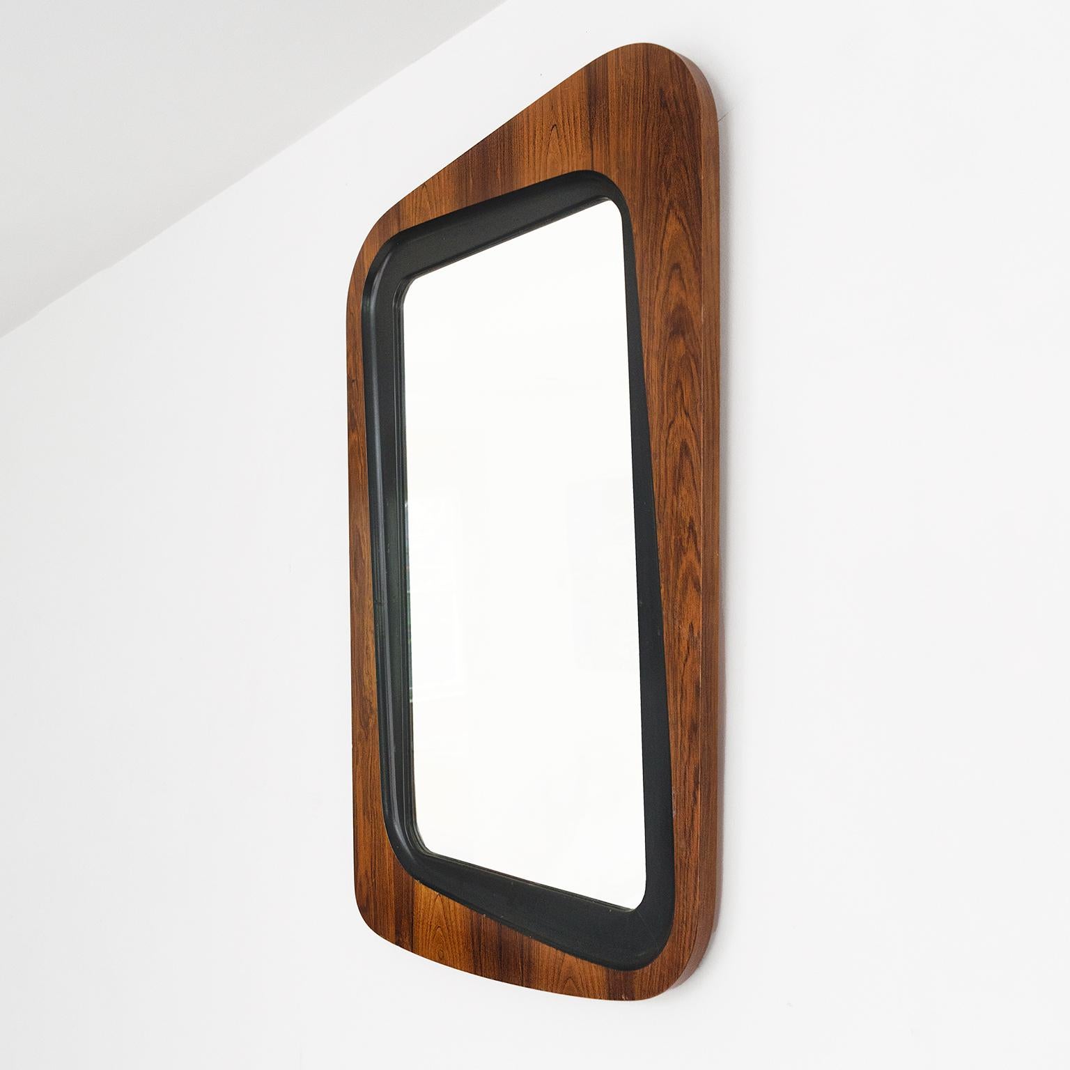 Scandinavian Modern Swedish asymetrical rosewood wall mirror from Glas & Trä, Hovemantorp, Sweden For Sale