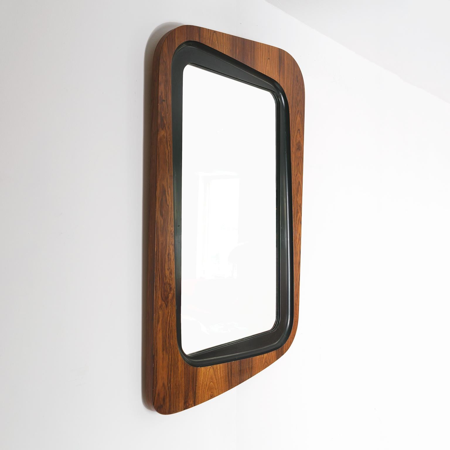 Scandinavian Swedish asymetrical rosewood wall mirror from Glas & Trä, Hovemantorp, Sweden For Sale