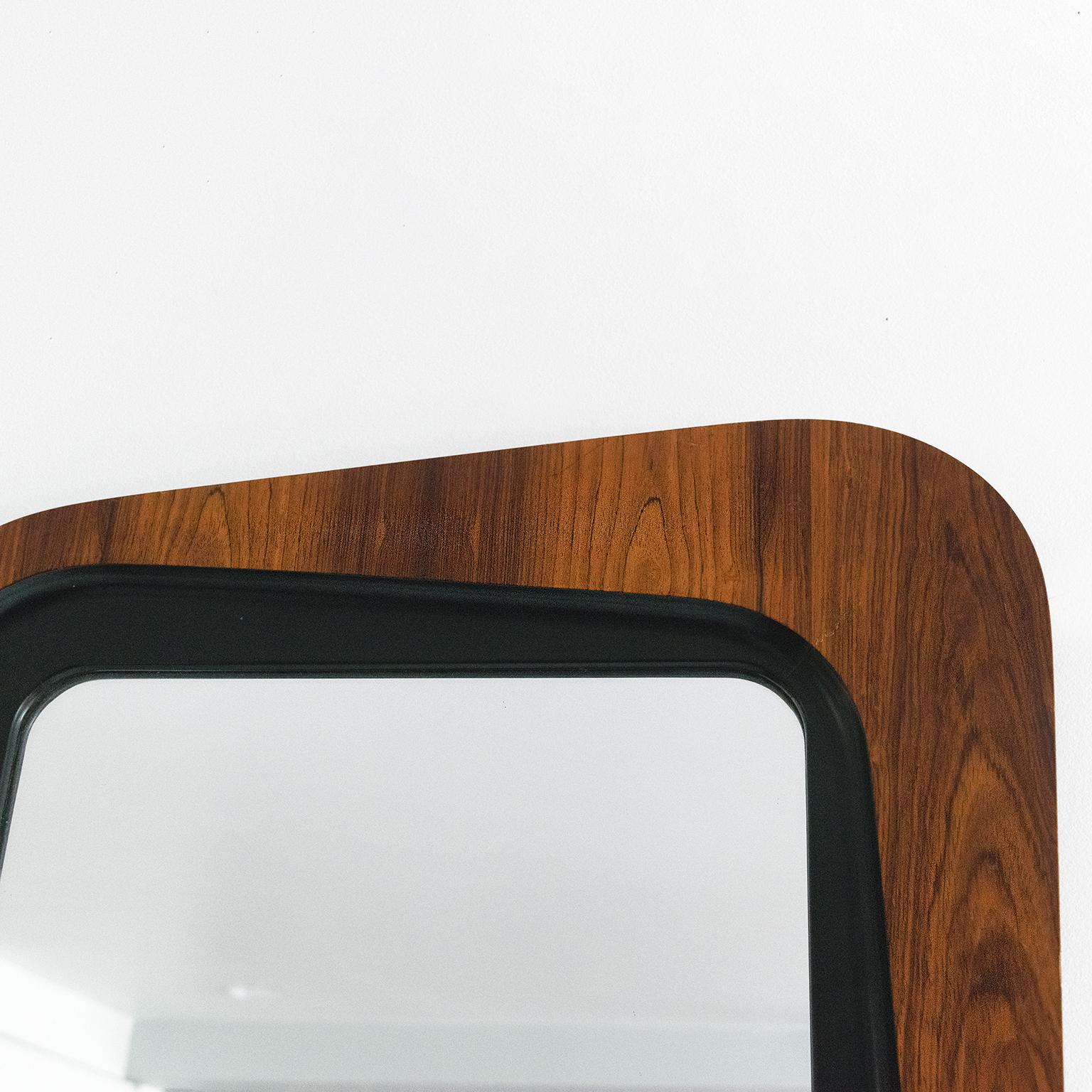 Painted Swedish asymetrical rosewood wall mirror from Glas & Trä, Hovemantorp, Sweden For Sale