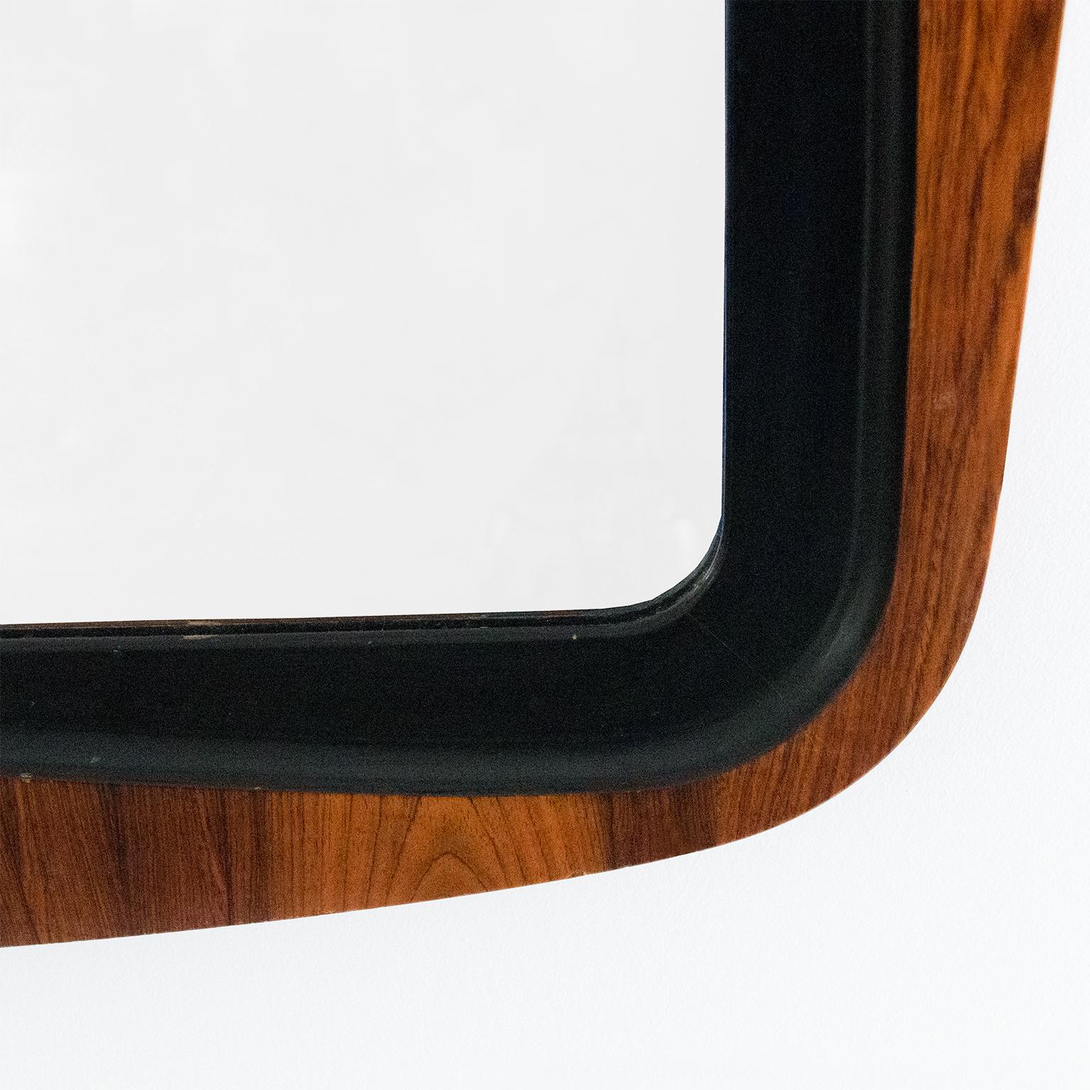 20th Century Swedish asymetrical rosewood wall mirror from Glas & Trä, Hovemantorp, Sweden For Sale