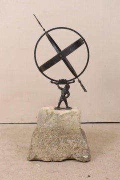 Monture Sundial suédoise Atlas Armillary sur socle en pierre ancienne sculptée à la main