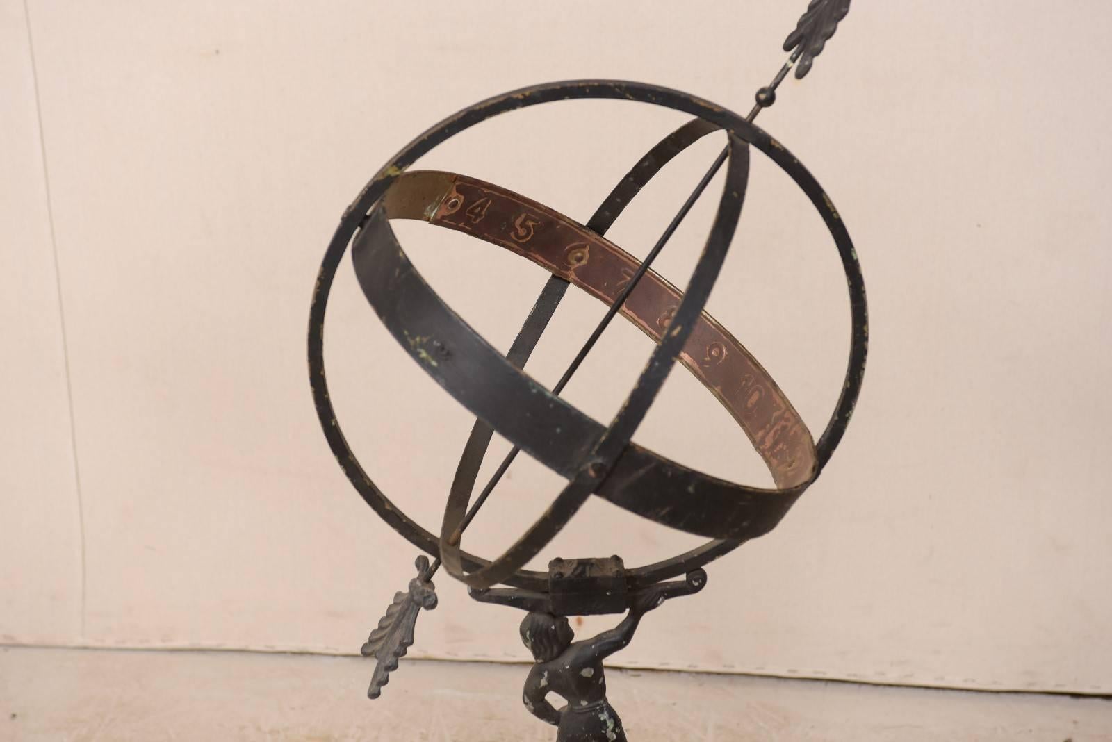 Swedish Atlas Armillary Sundial Mounted on Hand-Carved Antique Stone Plinth For Sale 1
