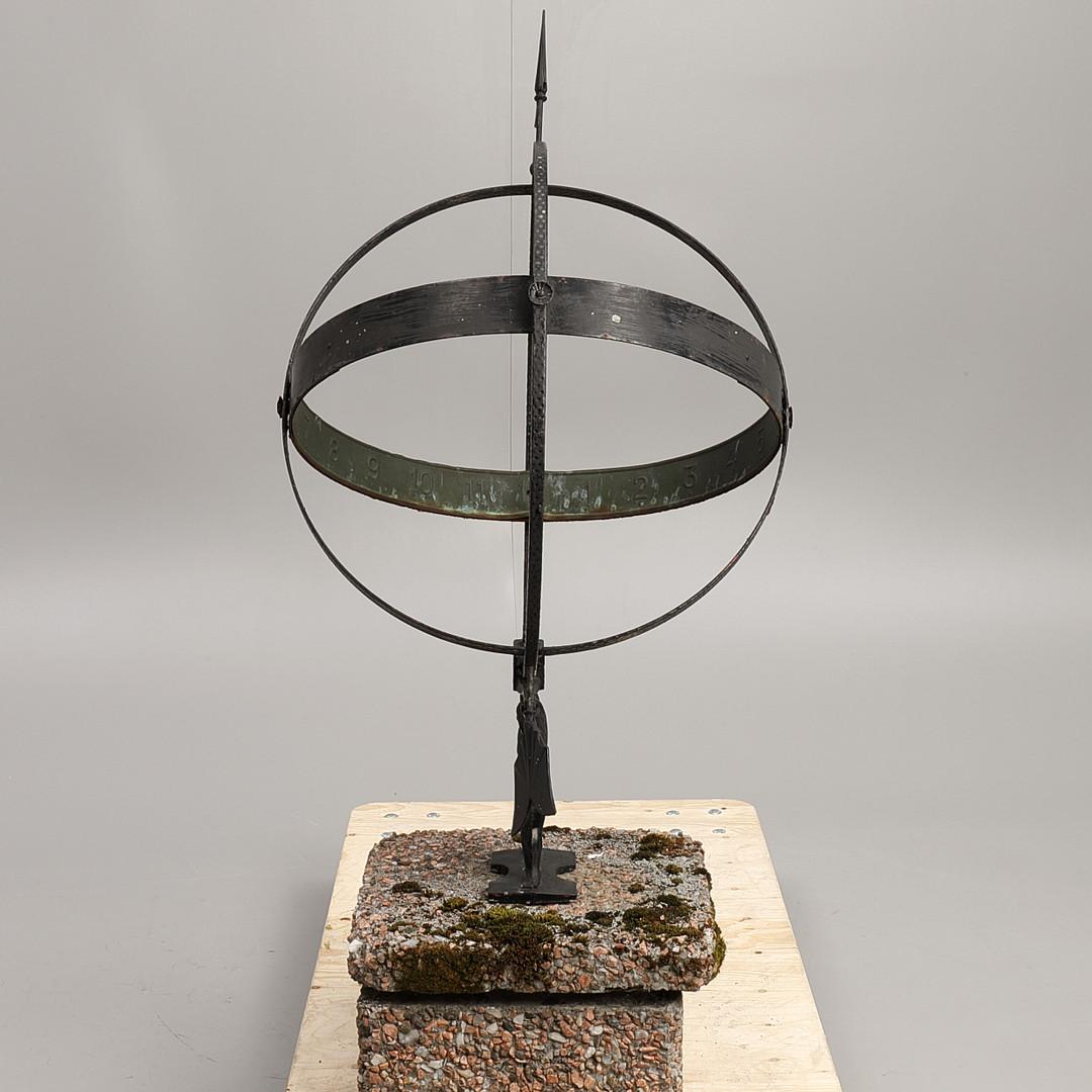 Mid-20th Century Swedish Atlas Astrology Garden Armillary & Stone Pedestal