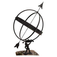 Swedish Atlas Astrology Garden Armillary & Stone Pedestal