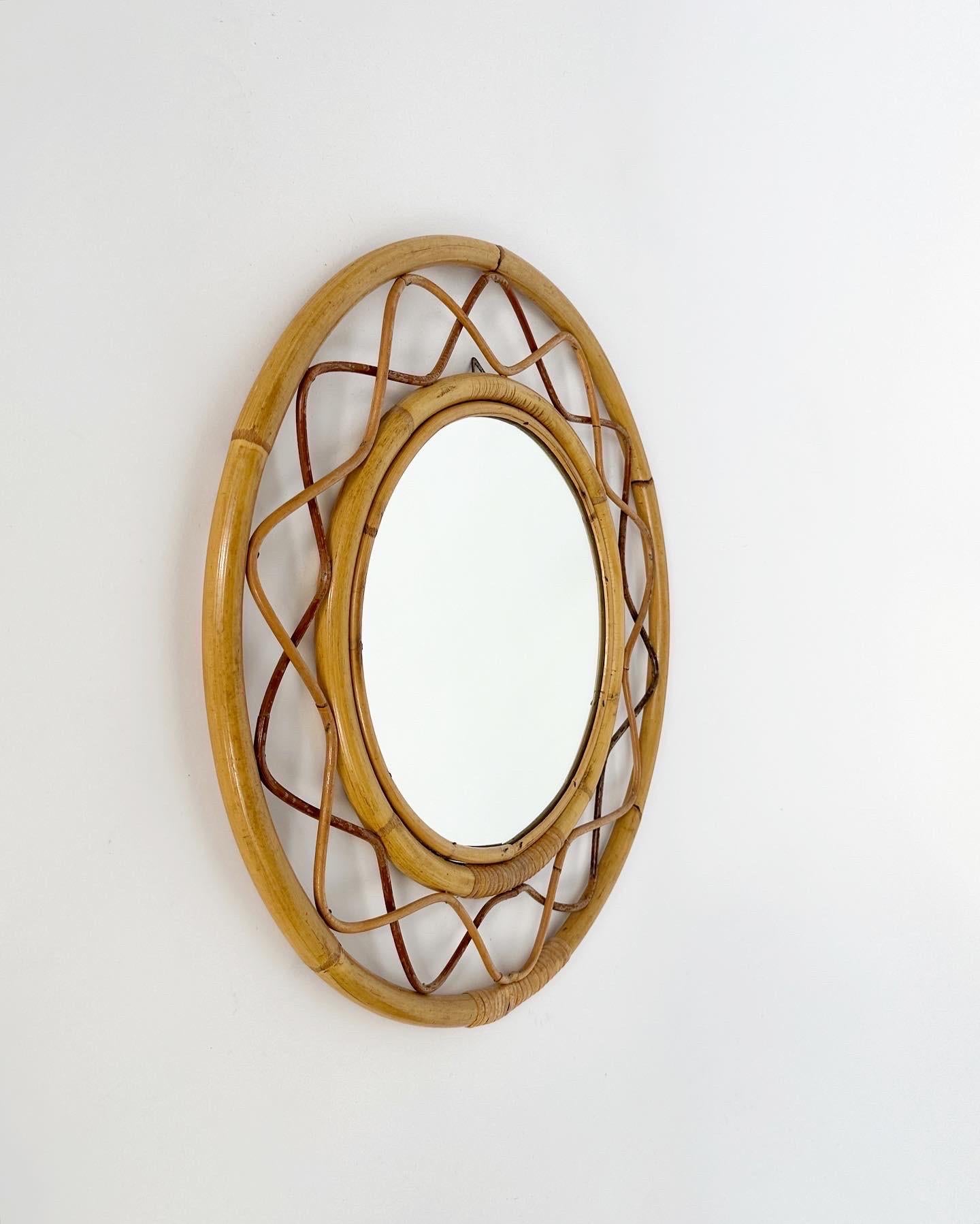 Mid-Century Modern Swedish Bamboo Mirror Ornamental Frame 1950s In the Style of Josef Frank  For Sale