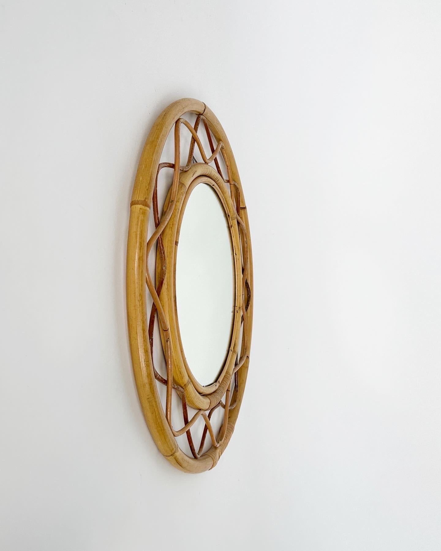 Hand-Crafted Swedish Bamboo Mirror Ornamental Frame 1950s In the Style of Josef Frank  For Sale
