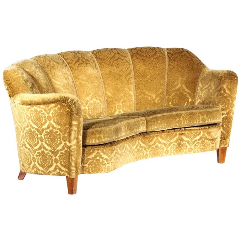 Swedish Banana Sofa in Velvet Vintage Design Curved, 1960s For Sale at  1stDibs