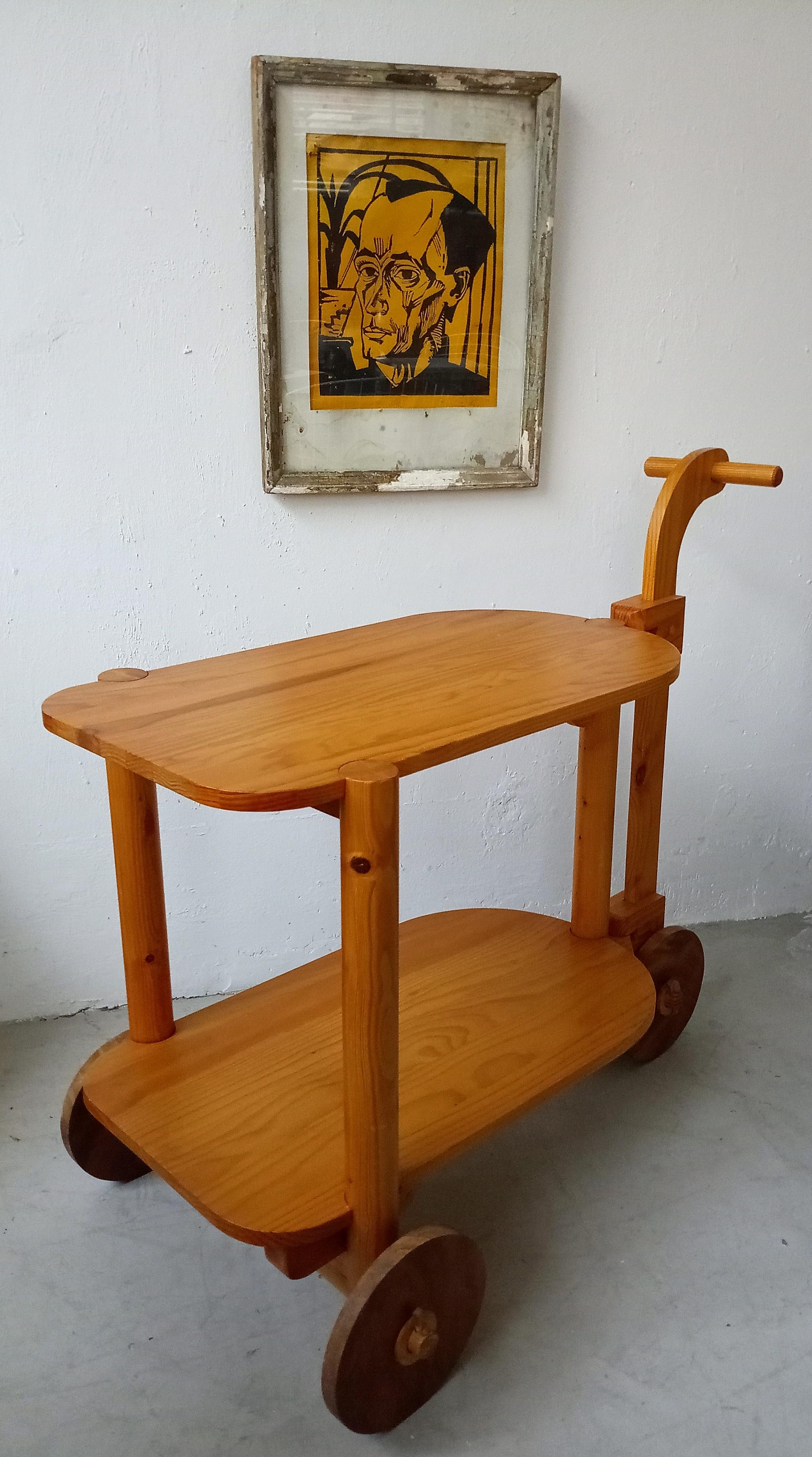 Swedish bar cart in pine from the 70s attr. to Sven Larsson For Sale 1