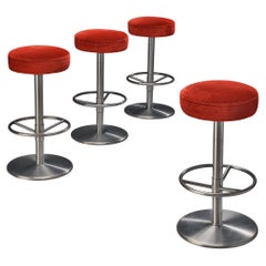 Swedish Bar Stools in Metal and Red Velvet