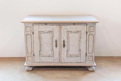 Swedish Baroque, 1740s Painted Buffet with Carved Doors and Pullout Drawer