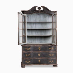 Swedish Baroque Bureau Bookcase in Black Paint, Circa 1730–1750