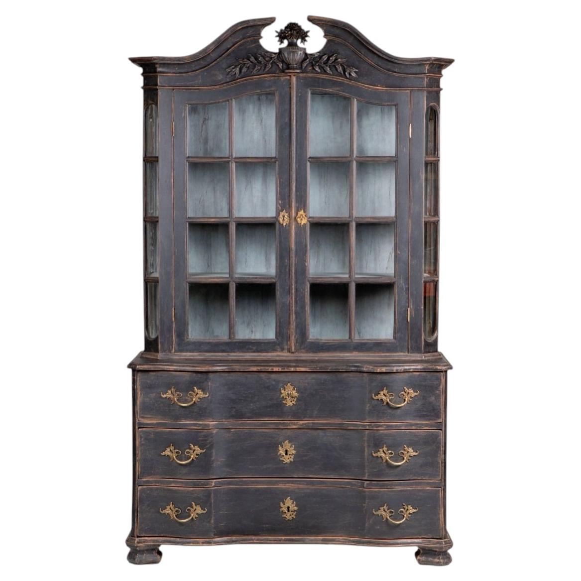 Librería barroca sueca de estilo «Bureau», pintada de negro, circa 1730-1750 en venta