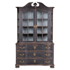 Swedish Baroque Bureau Bookcase in Black Paint, Circa 1730–1750