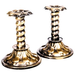 Antique Swedish Baroque Candle Holders in Brass Plated Tin, Early 1900s