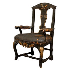 Swedish Baroque Captain's Arm Chair, Hand-Carved with Gold Trim c. 1750