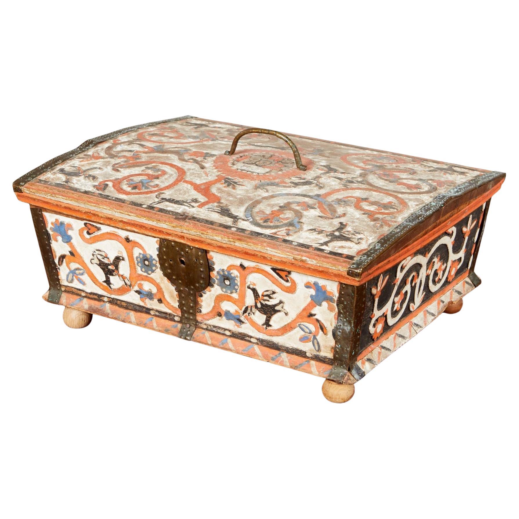 Swedish Baroque Carved and Painted Box
