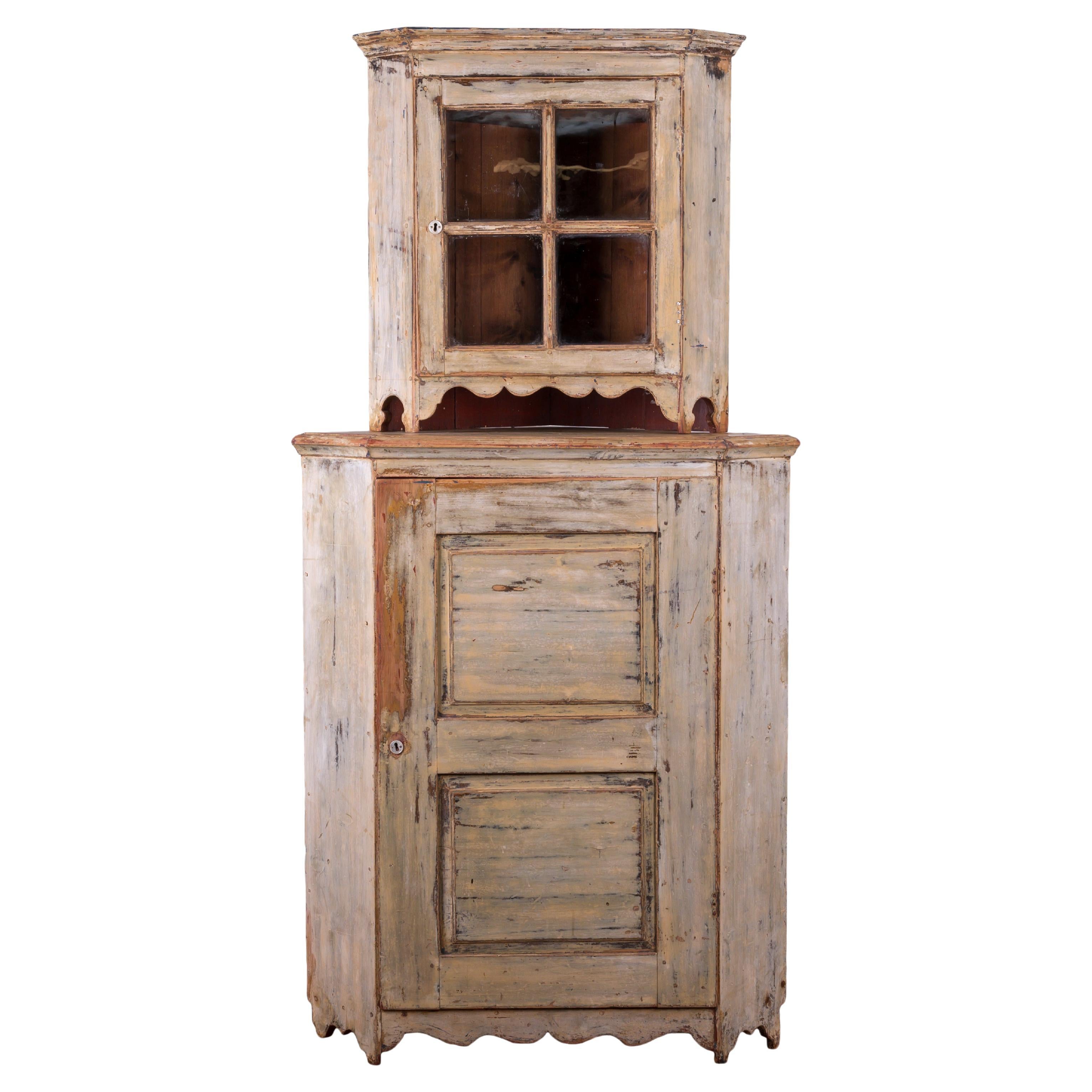 Swedish Baroque Corner Cupboard, c.18th Century For Sale