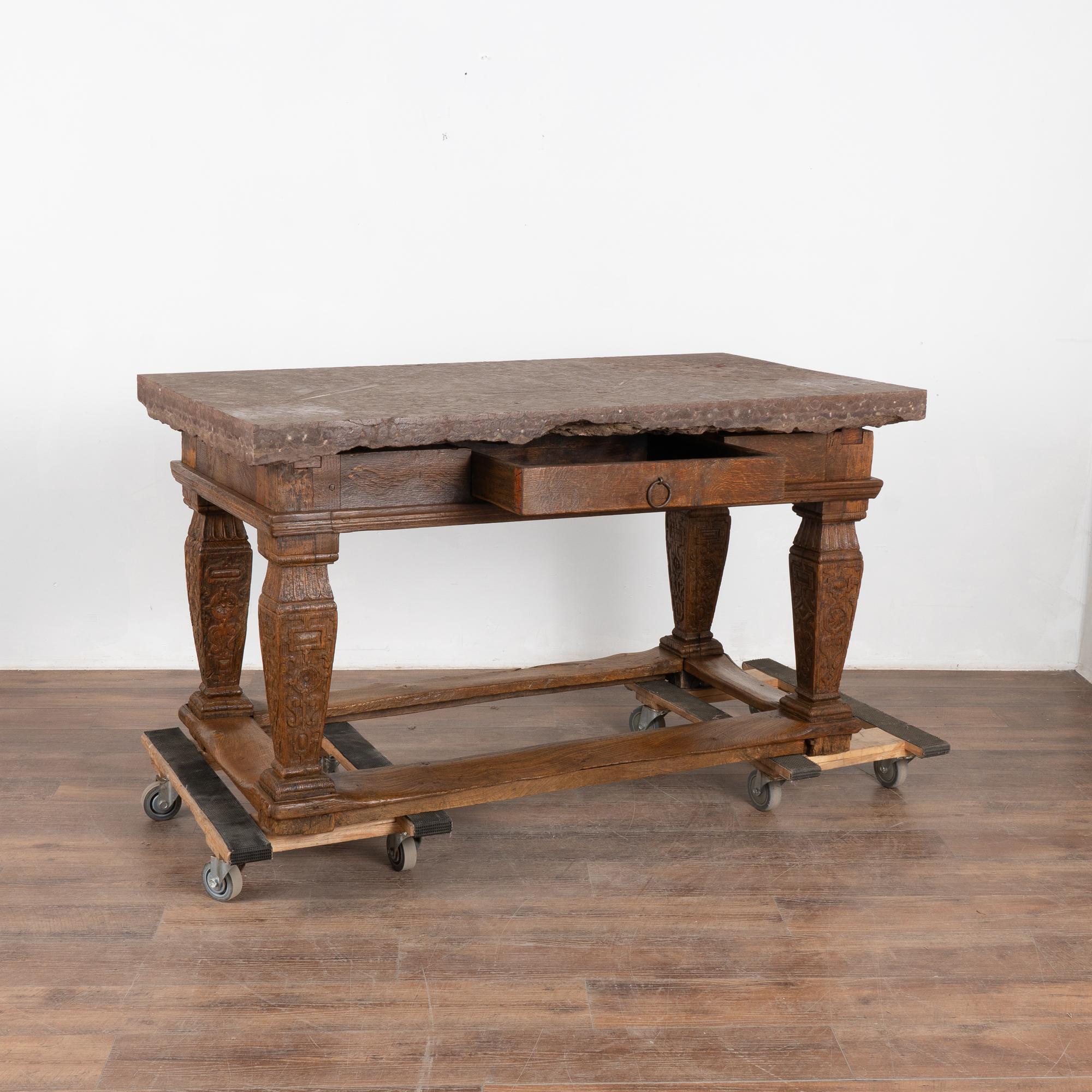 Swedish Baroque Original Stone Top Table Kitchen Island, circa 1740-1780 In Good Condition In Round Top, TX
