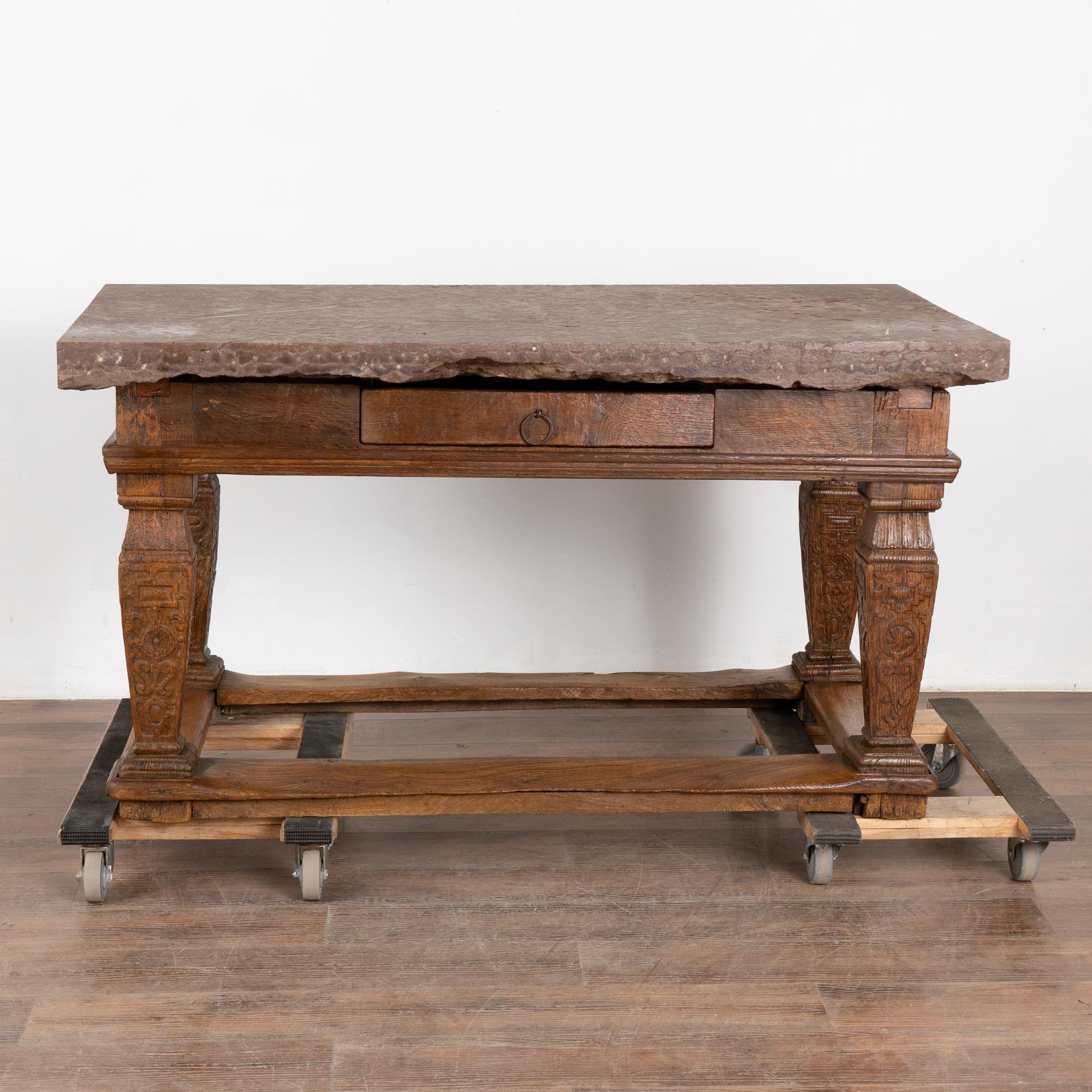 18th Century Swedish Baroque Original Stone Top Table Kitchen Island, circa 1740-1780