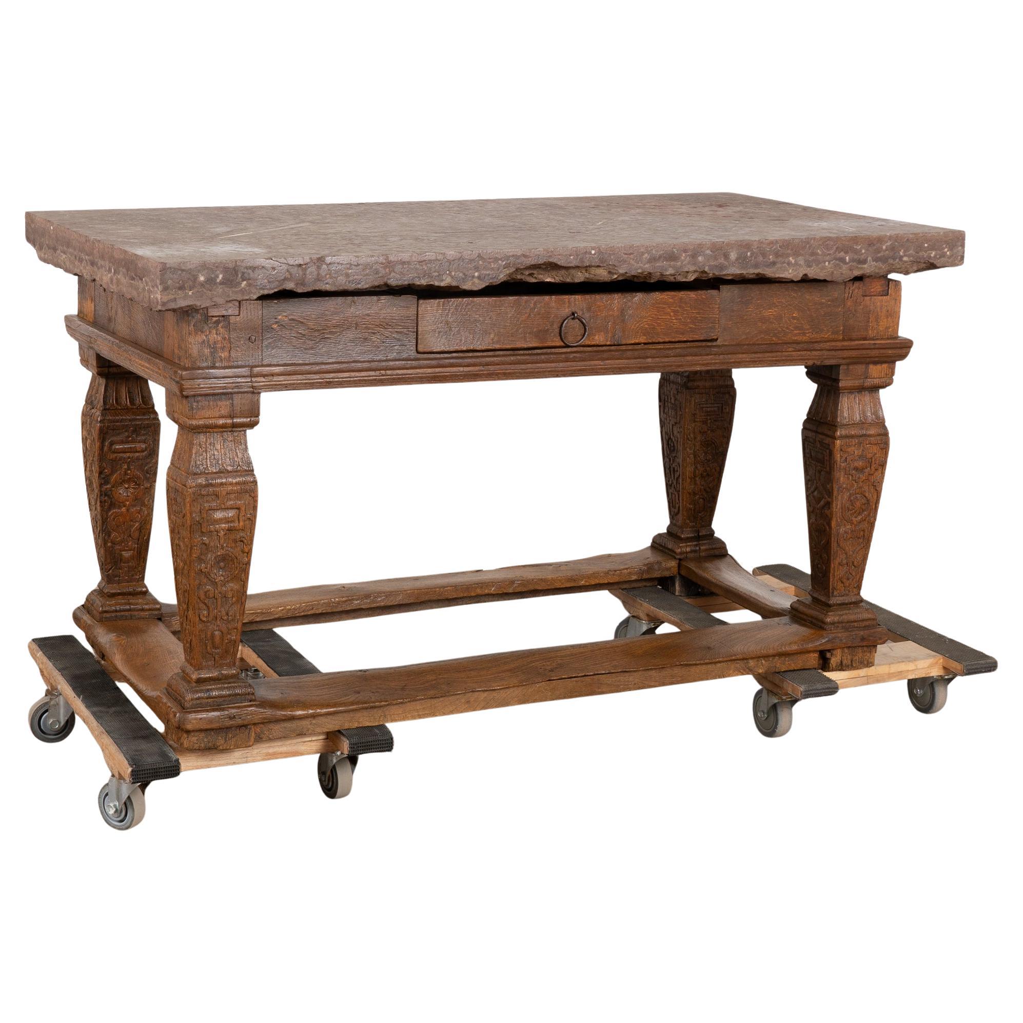 Swedish Baroque Original Stone Top Table Kitchen Island, circa 1740-1780