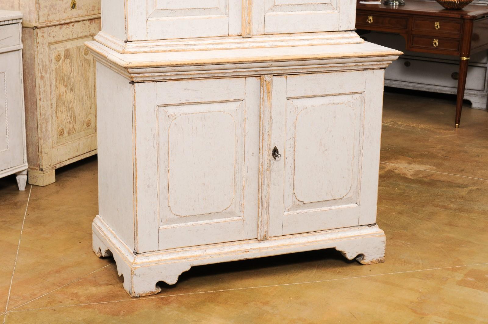 18th Century Swedish Baroque Period 1760 Painted Two-Part Cabinet with Four Doors For Sale