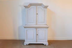 Swedish Baroque Period 1760 Painted Two-Part Cabinet with Four Doors