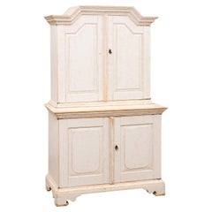 Swedish Baroque Period 1760 Painted Two-Part Cabinet with Four Doors