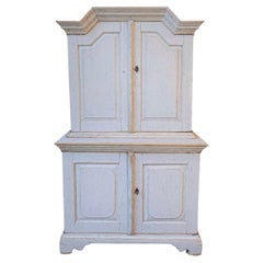 Antique Swedish Baroque Period 1760 Painted Two-Part Cabinet with Four Doors
