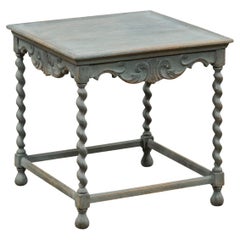 Swedish Baroque Style 1930s Barley Twist Painted Coffee Table with Carved Apron
