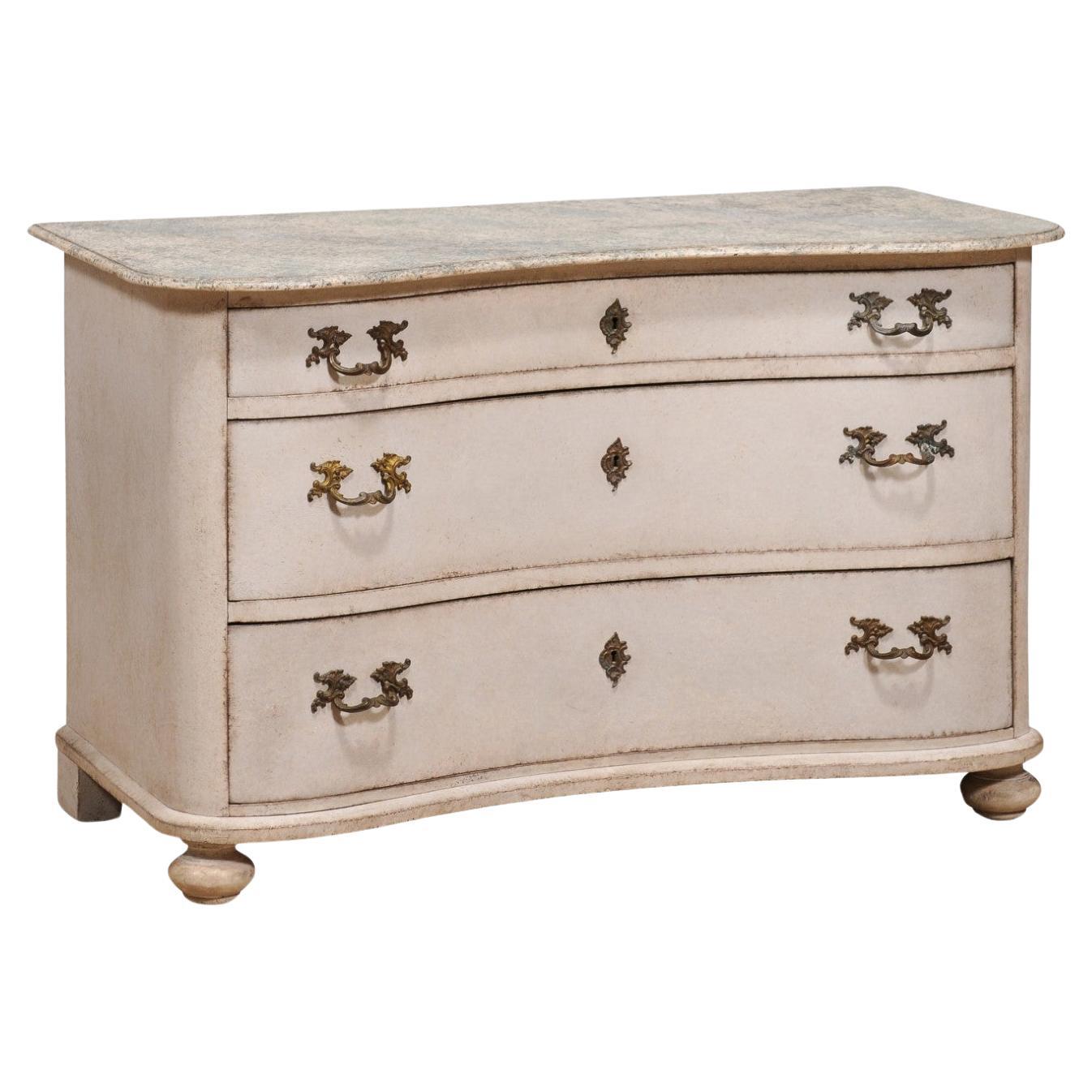 Swedish Baroque Style 19th Century Gray Serpentine Front Three-Drawer Chest For Sale