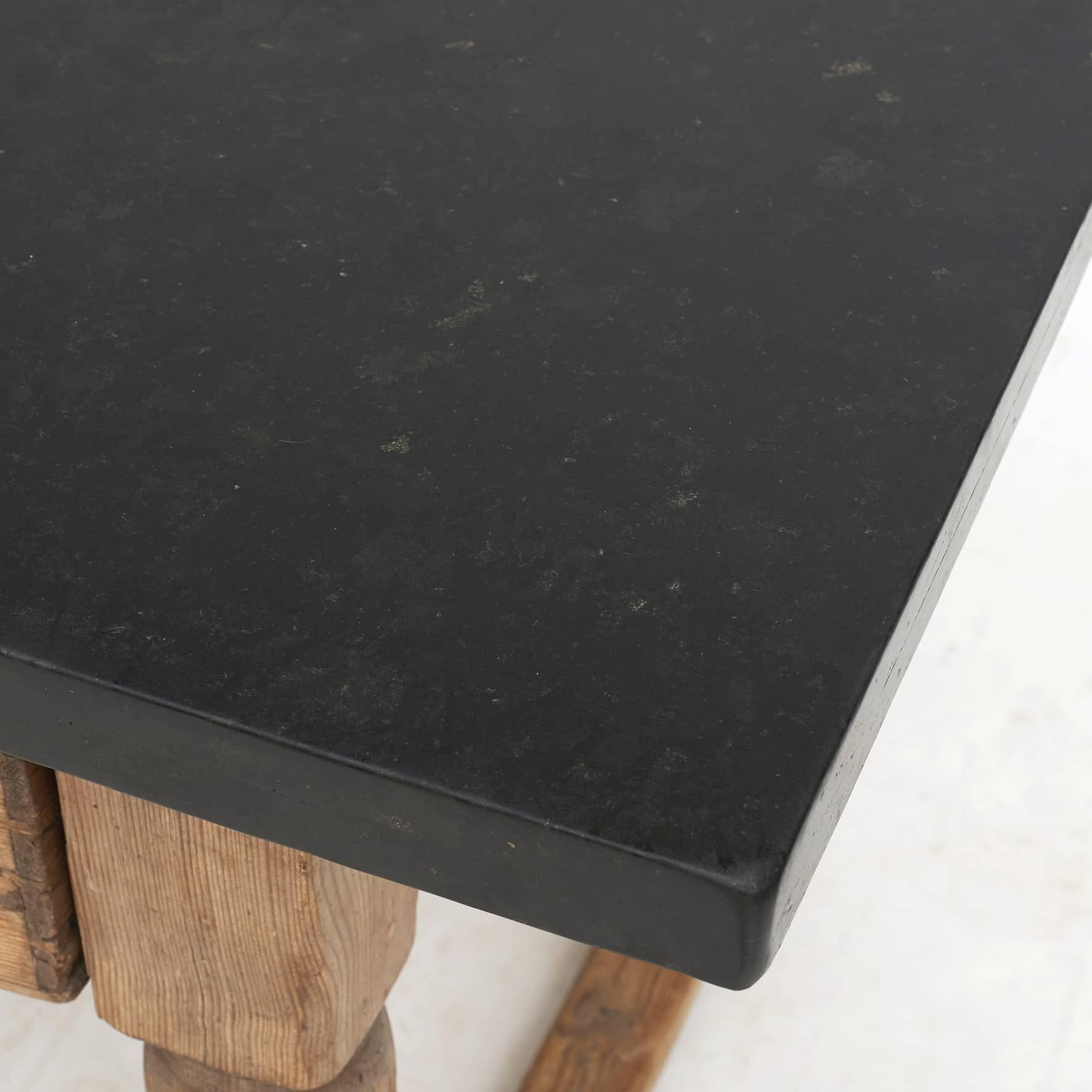 Stone Antique Swedish Baroque Table With Black Jämtland Limestone Top For Sale