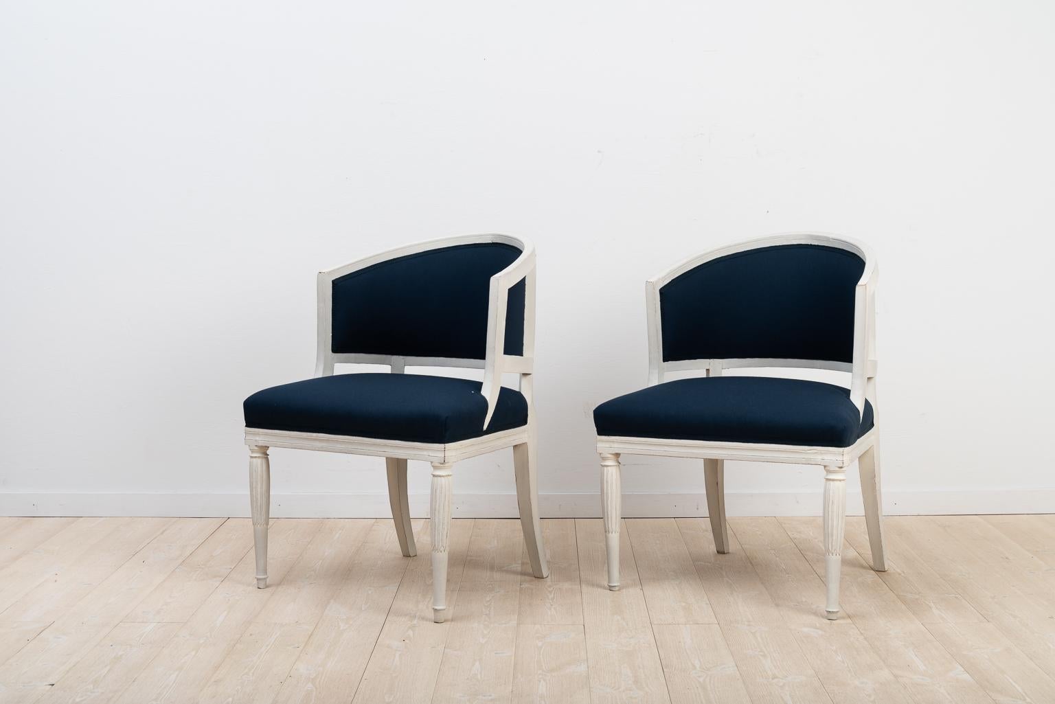 Antique Swedish Gustavian Upholstered Barrel Back Chairs For Sale 4