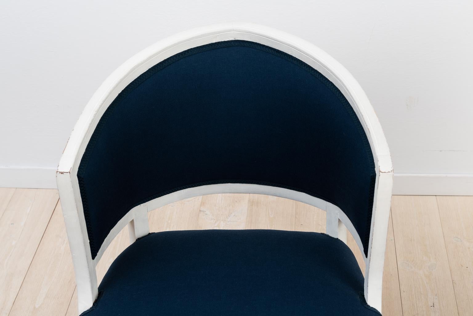 Antique Swedish Gustavian Upholstered Barrel Back Chairs For Sale 1
