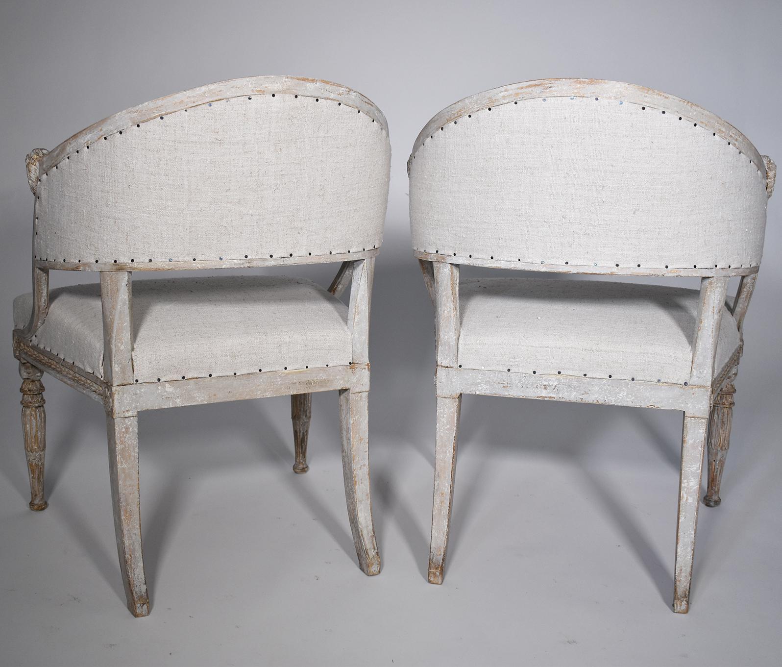 Hand-Carved Pair of 19th Century Swedish Barrel Back Chairs